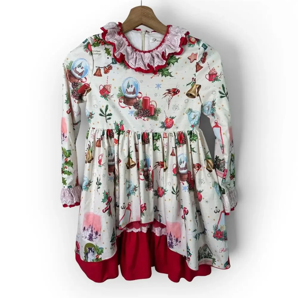 Pettigirl Girls size 10 Vintage Style Retro Ruffle Christmas Dress Cats